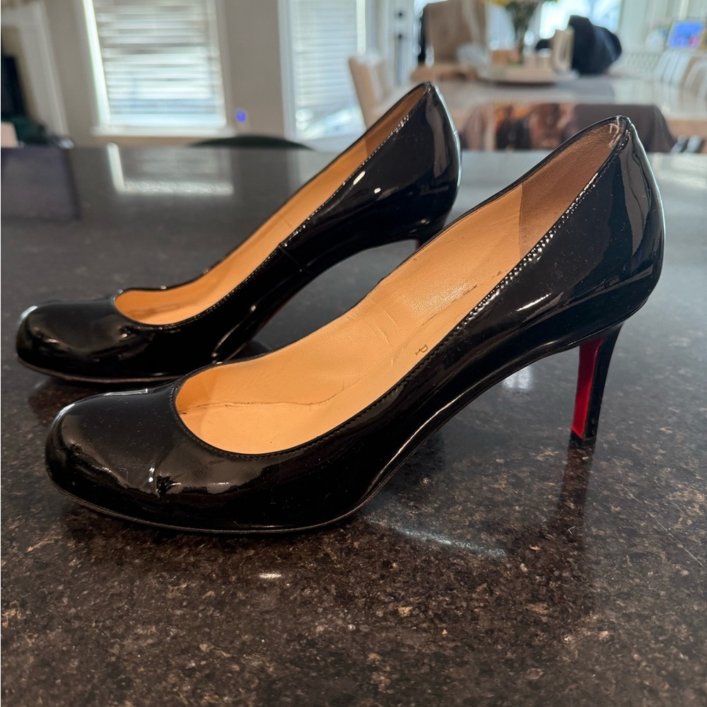 Christian Louboutin Shiny Black Heels with Red Soles